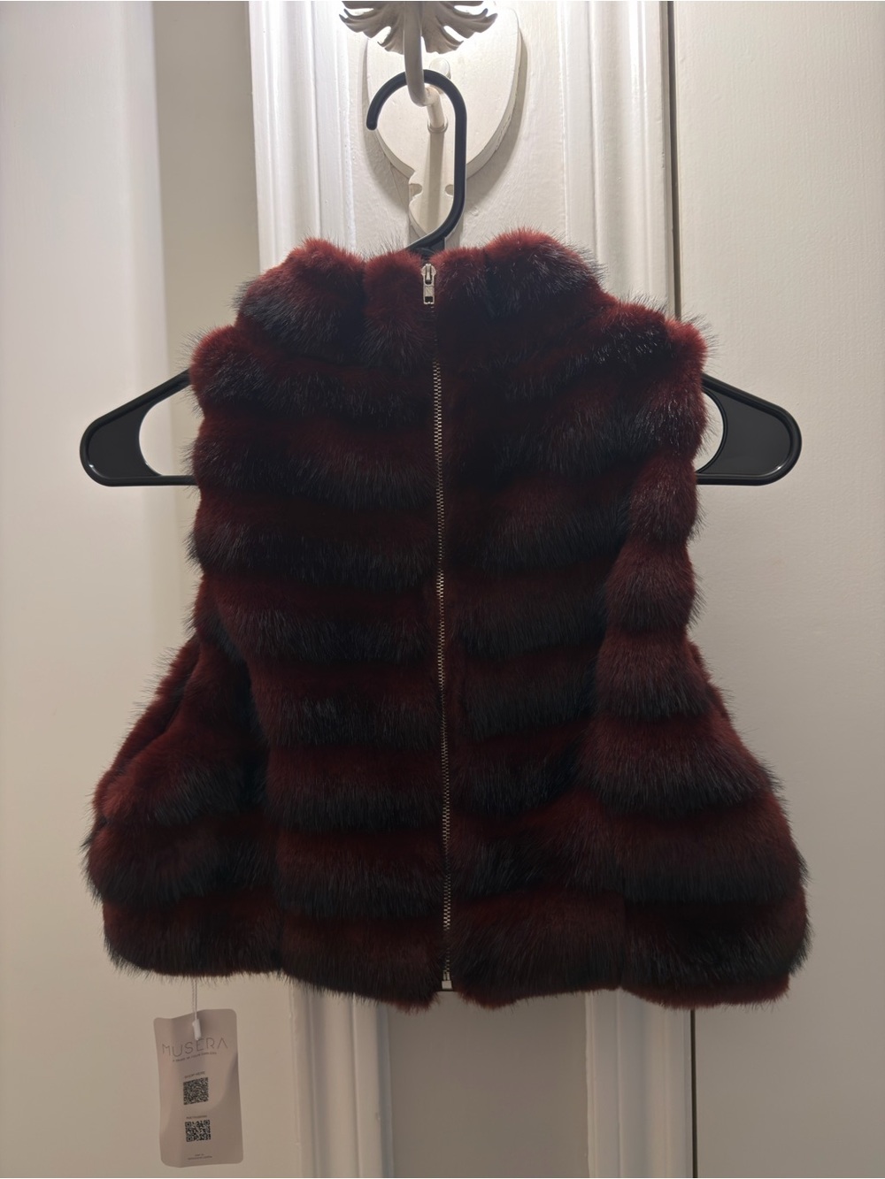Women's Burgundy Faux Fur Zip-Front Vest